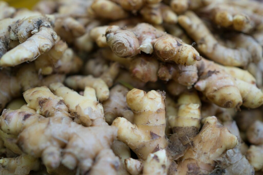 Fresh ginger roots, a low FODMAP spice often tried as ginger for IBS
