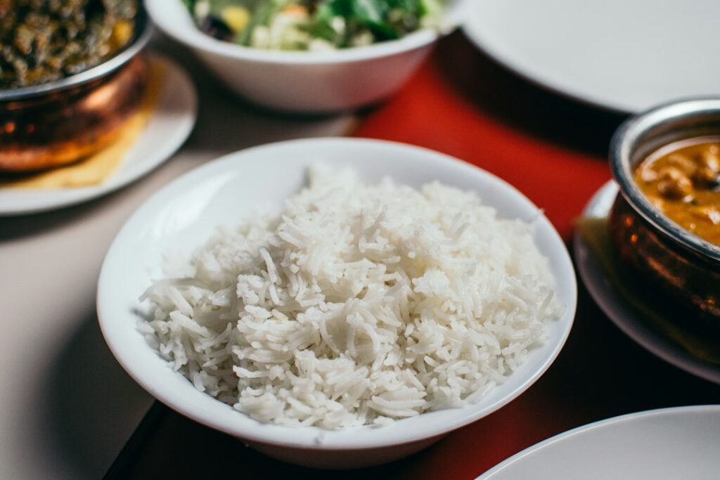 A bowl of cooked rice, answering is rice low FODMAP
